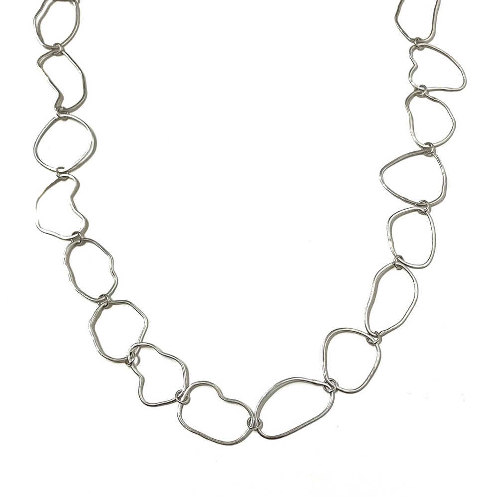 Sterling Silver 925 Handmade Organic Link Long Necklace 36”
